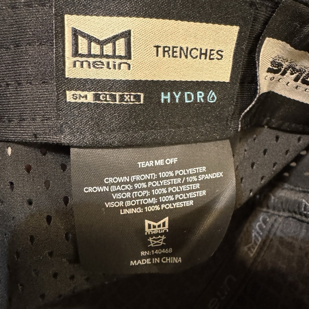 Melin Hydro Trenches Icon Smoke Small Black Snapback Hat Water Resistant NWOT - Picture 2 of 8